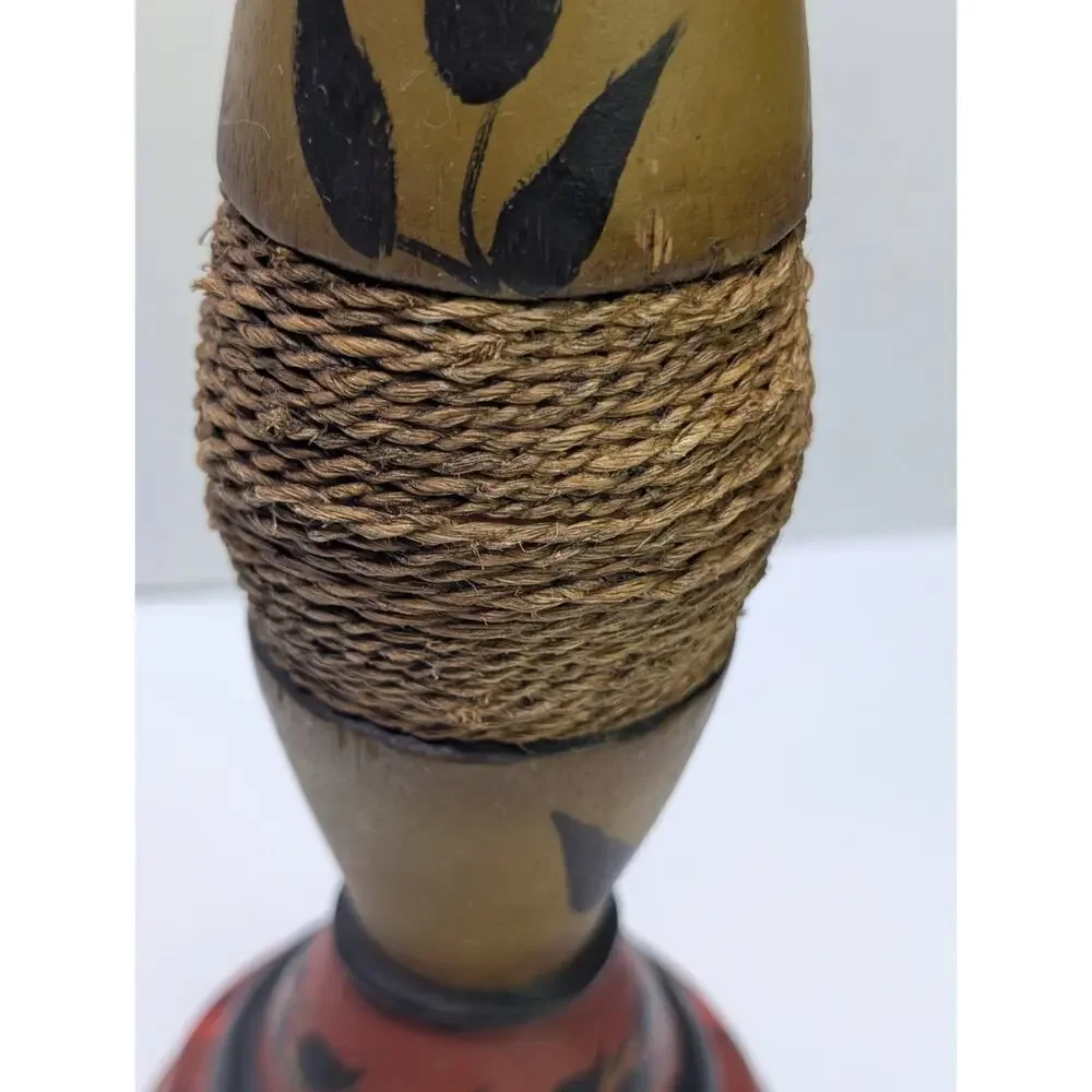M Howe 2014 Signed Hand Painted Wood Candle Holder Floral Folk Art 12
